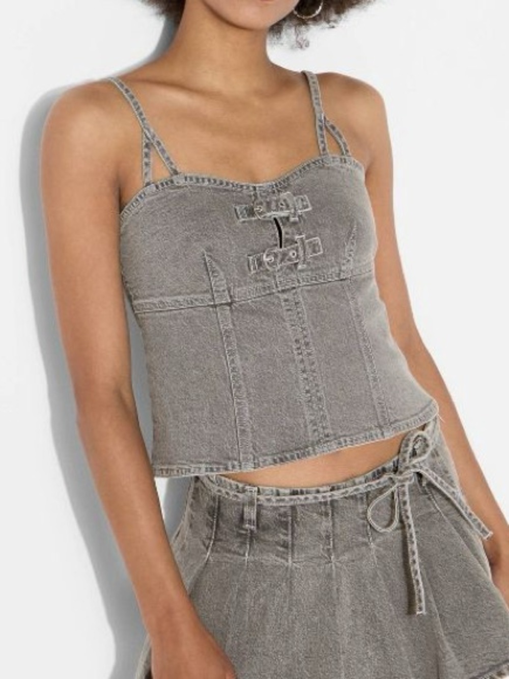Dark Wash Denim Corset Crop Tank Top